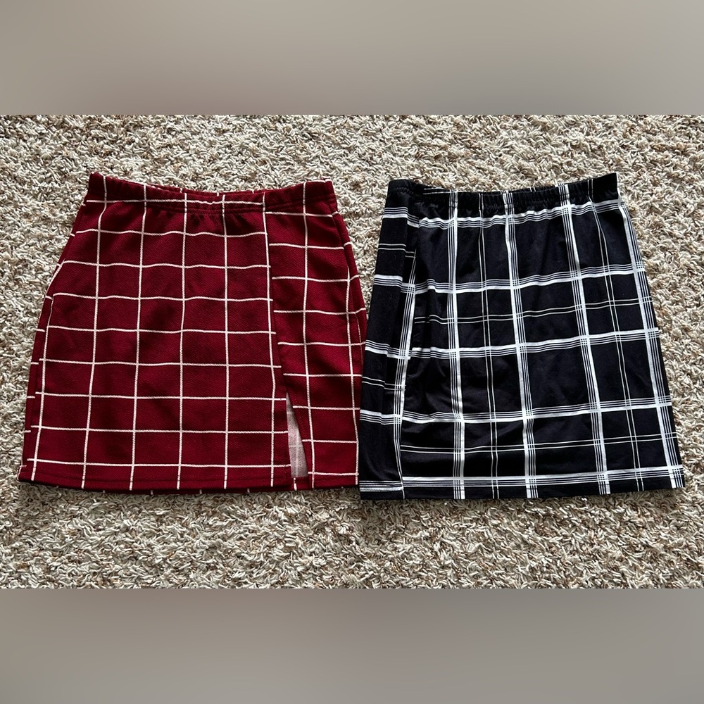 Stylish Plaid Skirt Set - Red and Black - Picture 1 of 2